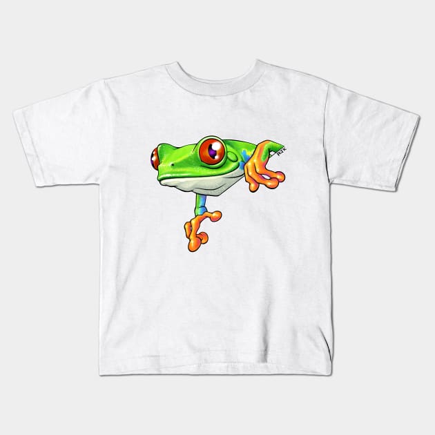 Red Eyed Tree Frog Hanging Out Kids T-Shirt by RJKpoyp